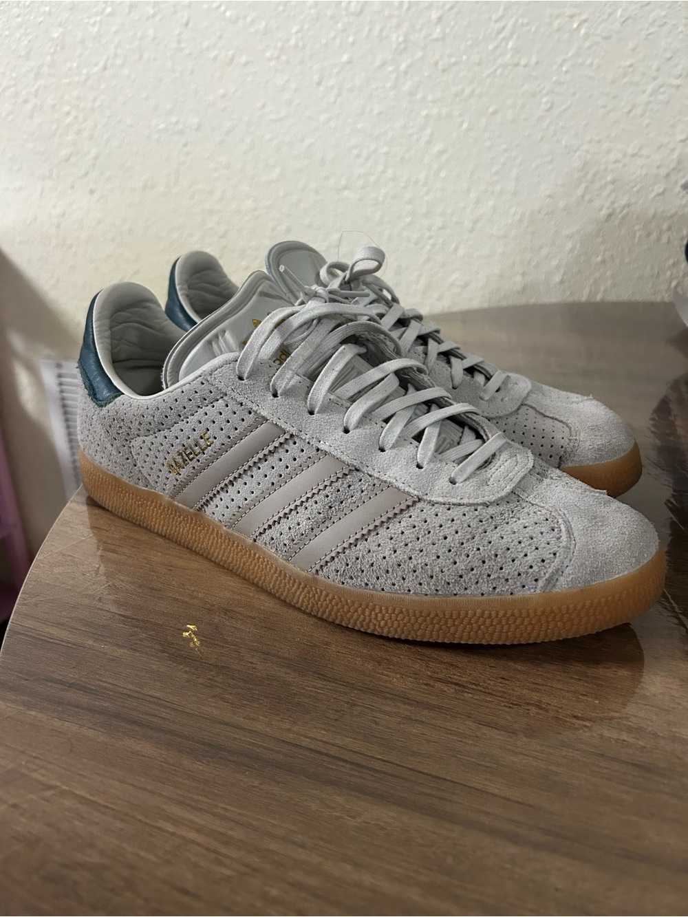 adidas Men’s Suede Sneakers in Light Gray with Gum Sole